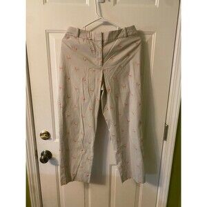 Talbot’s Signature Flamingo Embroidered Khaki Cropped ankle Pants Size 12